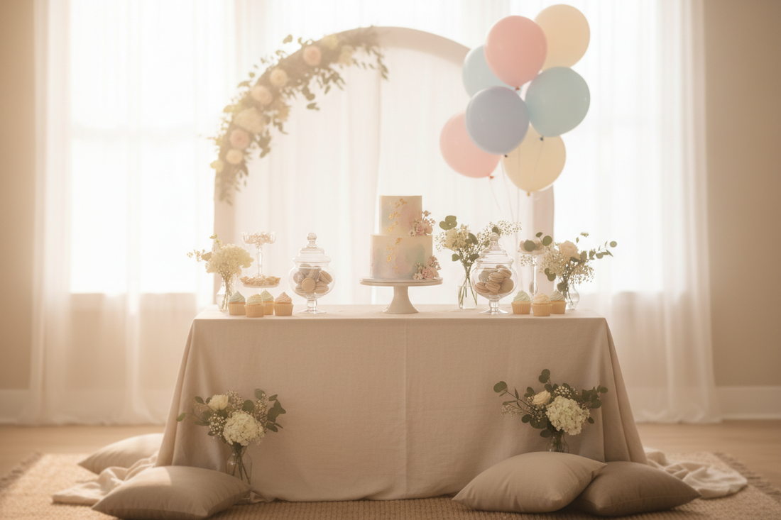 Ambiance conviviale d'un baby shower avec cadeaux et amies réunies