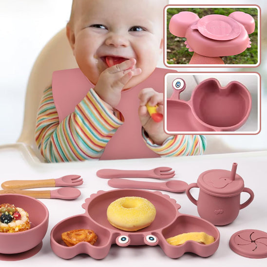 bébé sourit assiette ventouse bebe rose