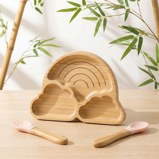 ensemble assiette arc en ciel bamboo