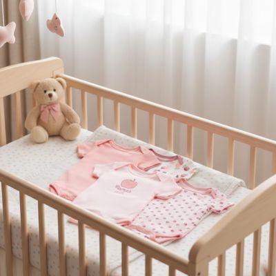 ensemble quatre body bébé roses présentés sur lit