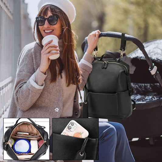 maman beret lunettes sac langer poussette