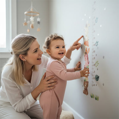 maman fillette toise enfant mur