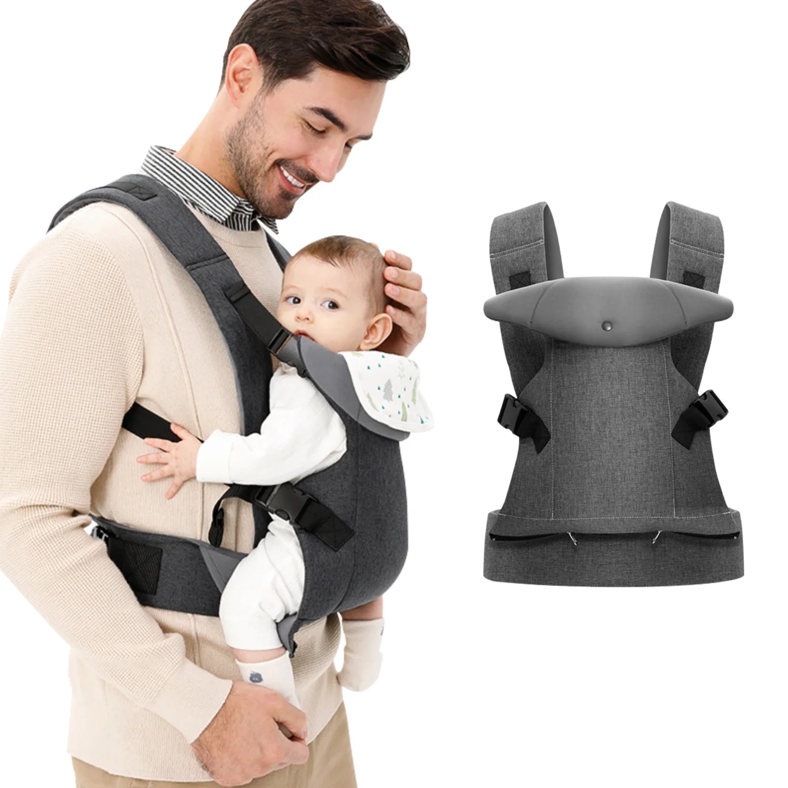 papa porte bébé gris clair